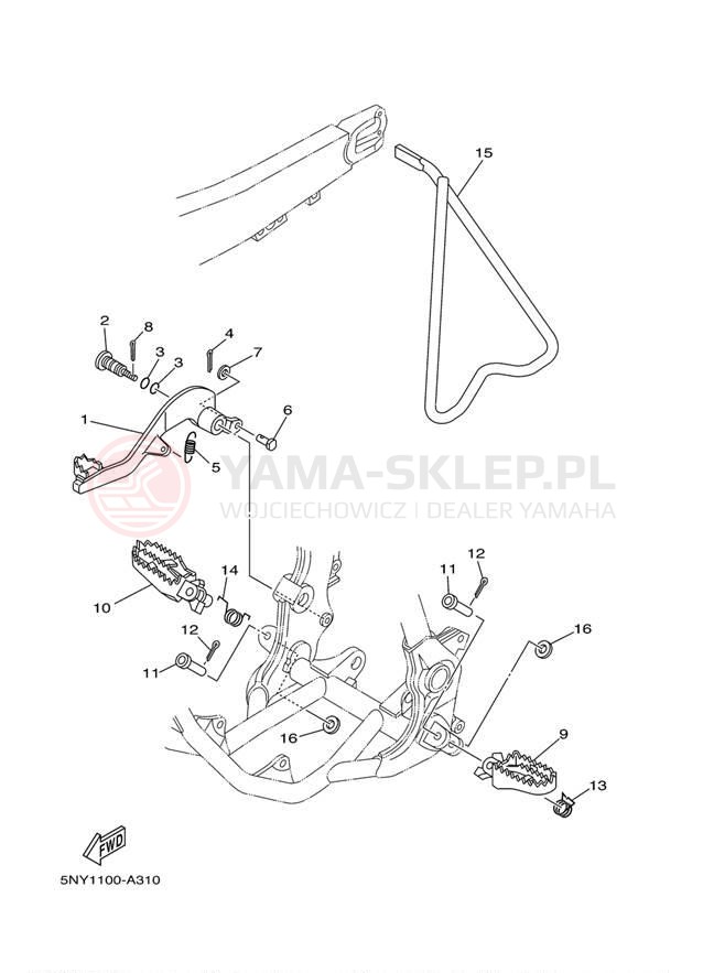 Schemat "Stopka postojowa i podnóżki" do Yamaha YZ250 YZ250S1