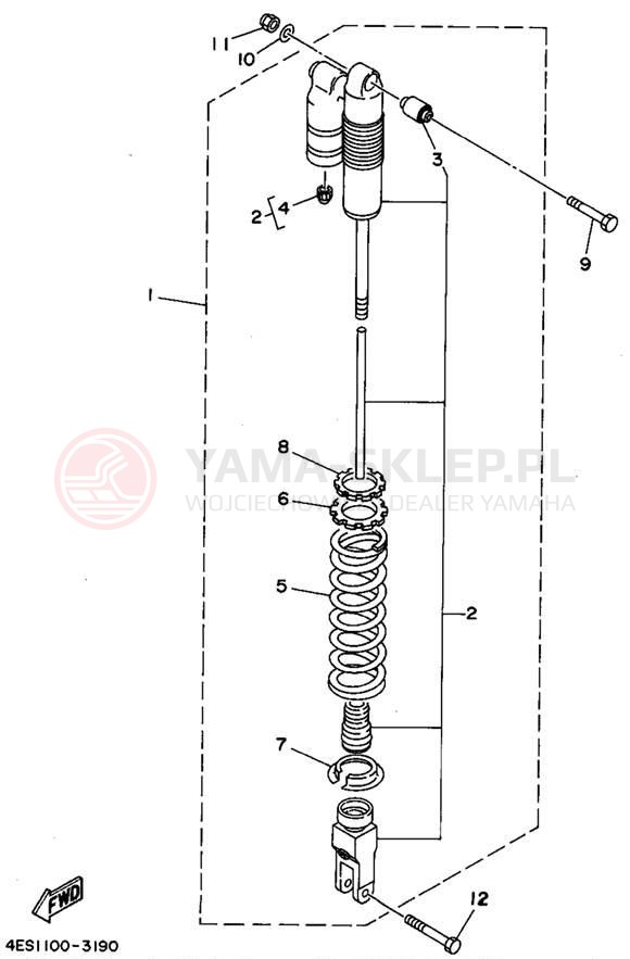 Schemat "zawieszenie tył" do Yamaha YZ80G1