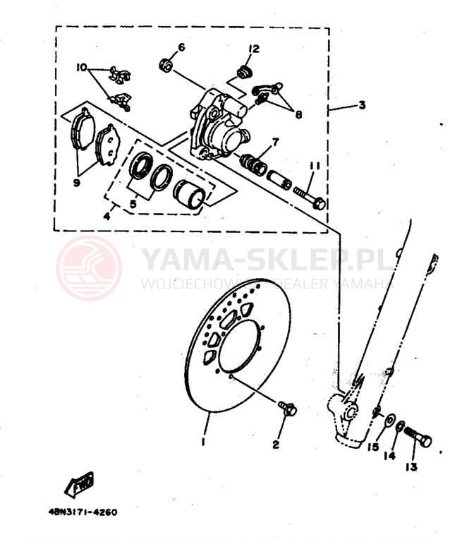 Schemat "Zacisk hamulcowy + tarcza przód" do Yamaha RT180G