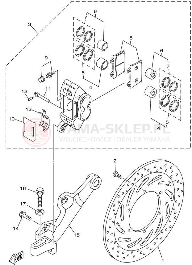 Schemat "Zacisk hamulcowy tylny" do Yamaha ROAD STAR XV1600AP/XV1600APC