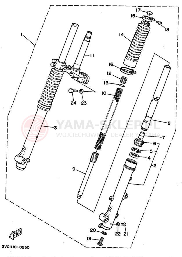 Schemat "Amortyzatory przód" do Yamaha RT180D