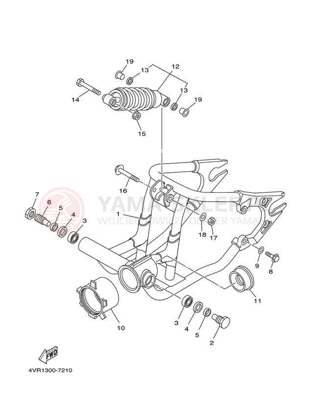Schemat "wahacz, zawieszenie tył" do Yamaha V STAR CUSTOM XVS65S/XVS65SC