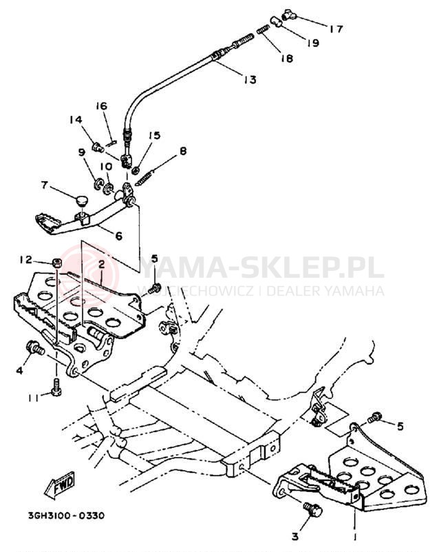 Schemat "Stopka postojowa i podnóżki" do Yamaha MOTO-4 YFM250A