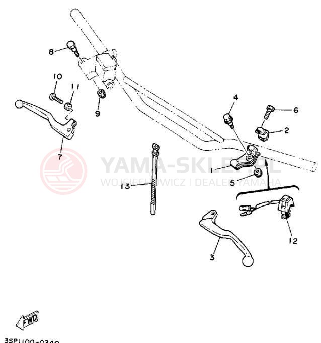 Schemat "Kierownica i osprzęt" do Yamaha YZ250D1