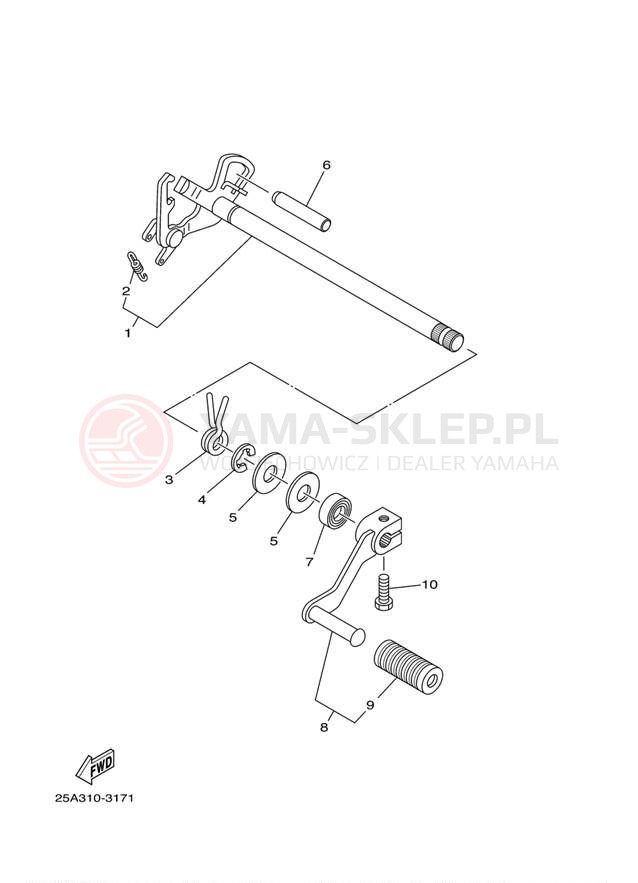 Schemat "Dźwignia zmiany biegów, wałek" do Yamaha TW200 TW200Y/TW200YC