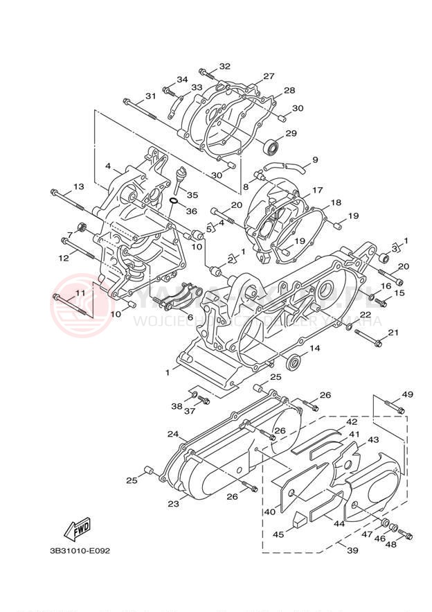 Schemat "Obudowa silnika" do Yamaha ZUMA 50 YW50FDR/YW50FDB