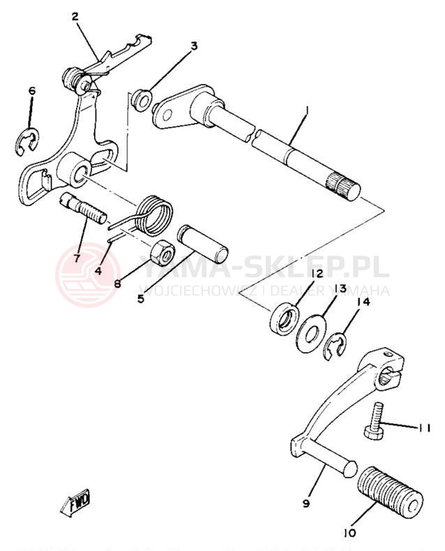 Schemat "Dźwignia zmiany biegów, wałek" do Yamaha YZ80H