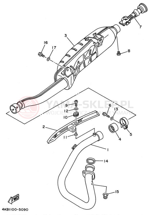 Schemat "Wydech końcowy" do Yamaha WOLVERINE 4WD YFM350FXH