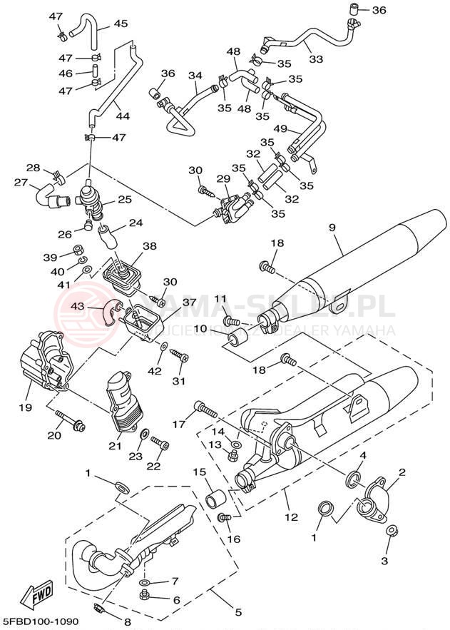 Schemat "Wydech końcowy" do Yamaha V-STAR CUSTOM XVS650NC/XVS650N