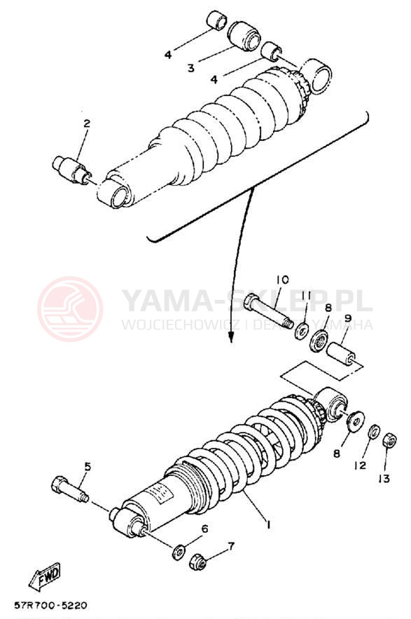 Schemat "zawieszenie tył" do Yamaha XT350UC/XT350U