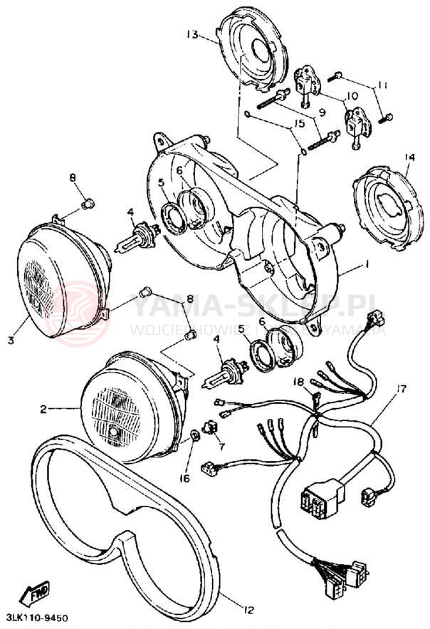 Schemat "Lampa przód" do Yamaha FZR1000A/FZR1000AC