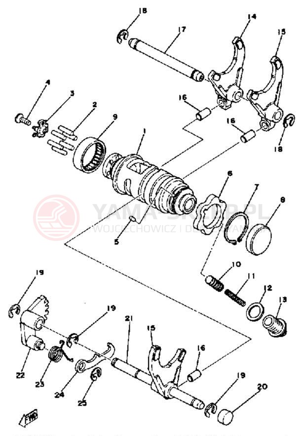 Schemat "Dźwignia zmiany biegów, wałek" do Yamaha YZ400C
