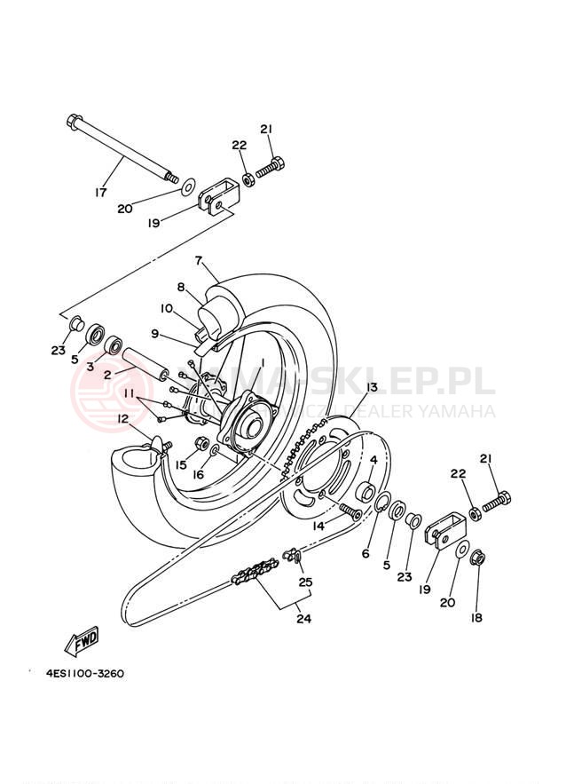 Schemat "Koło tył" do Yamaha YZ85 YZ85R