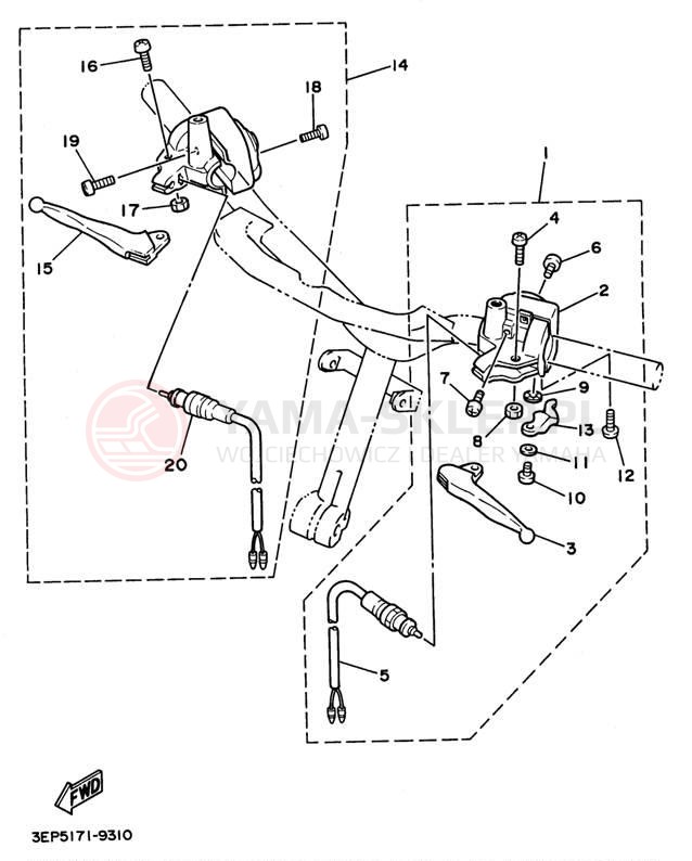 Schemat "Kierownica i osprzęt" do Yamaha RAZZ SH50L