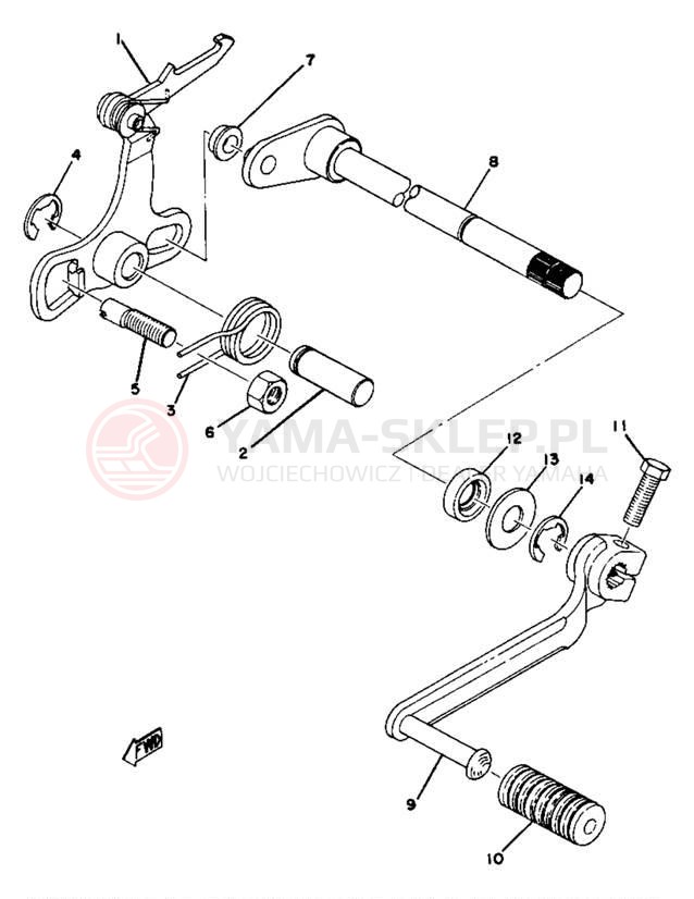 Schemat "Dźwignia zmiany biegów, wałek" do Yamaha YZ80F