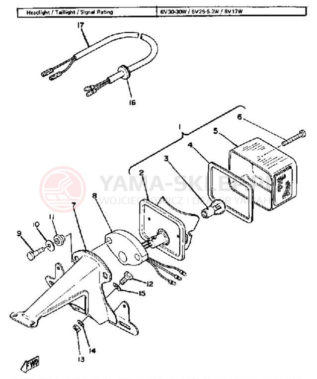 Schemat "Oświetlenie tył" do Yamaha GT80F