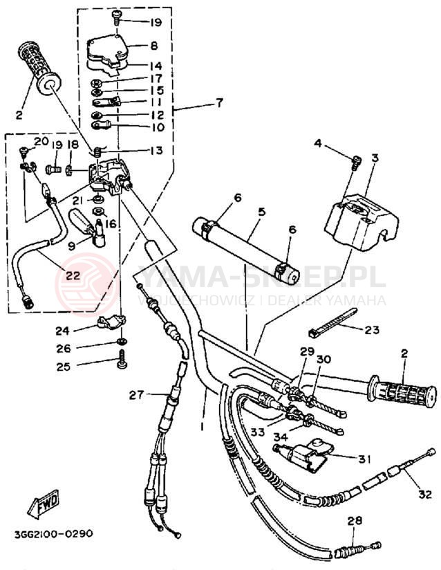 Schemat "Kierownica i osprzęt" do Yamaha BANSHEE YFZ350B_MN