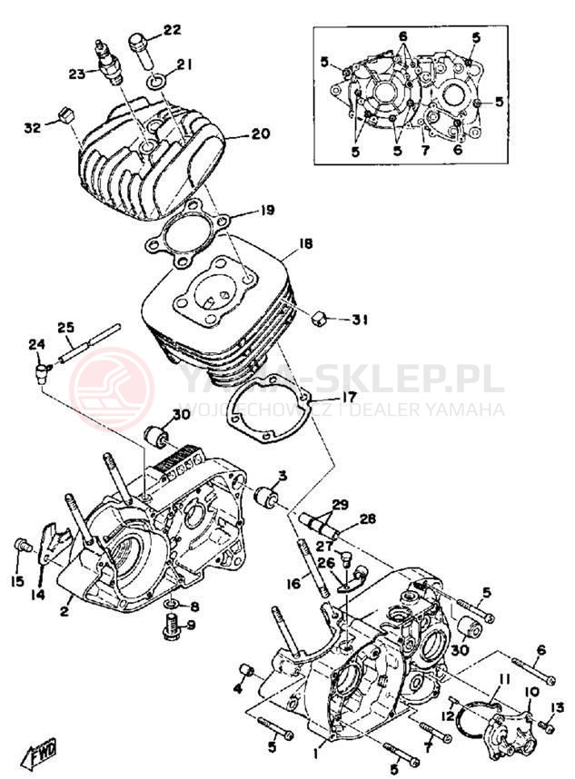 Schemat "Obudowa silnika - cylinder" do Yamaha DT100A