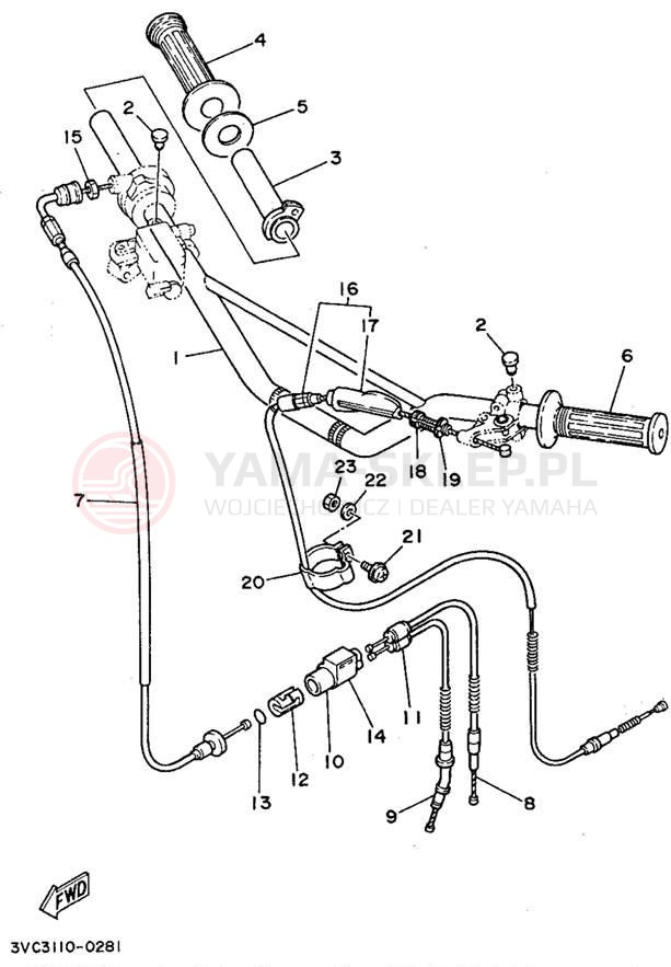 Schemat "Kierownica i osprzęt" do Yamaha RT180E