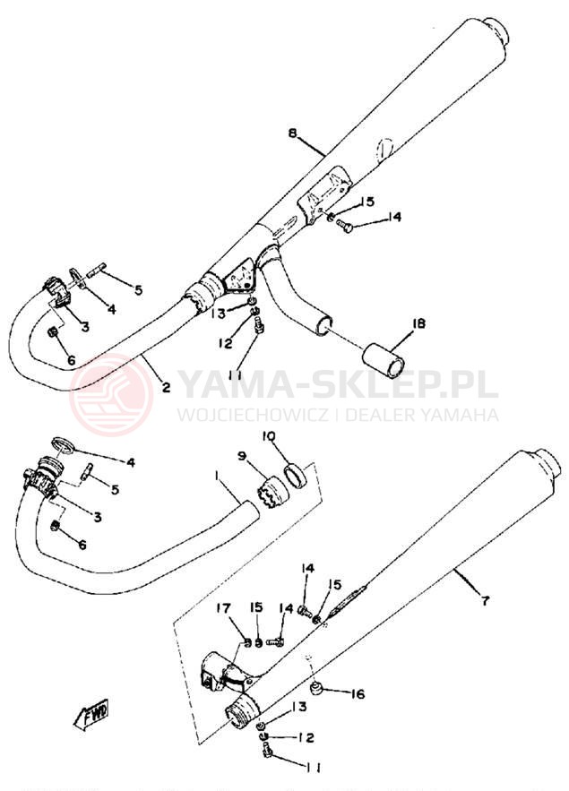 Schemat "Wydech końcowy" do Yamaha XS500 XS500E