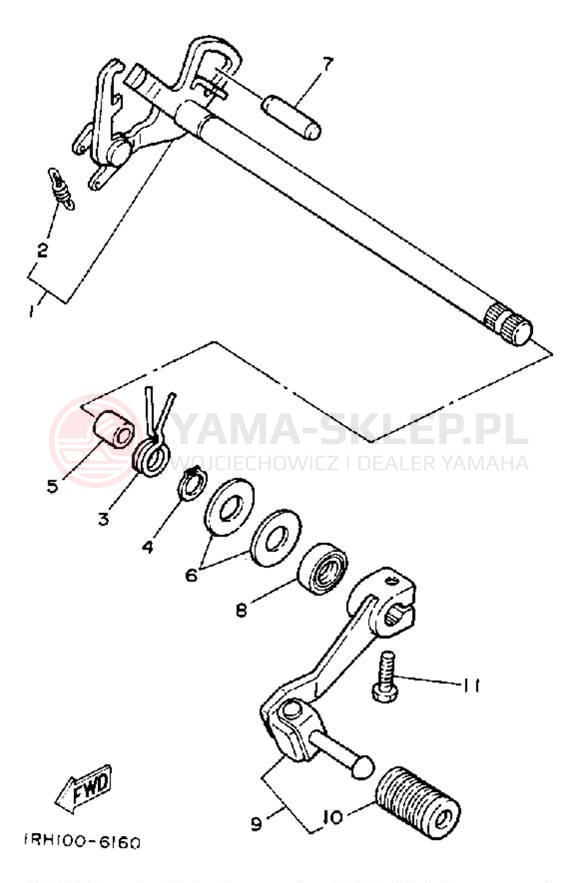 Schemat "Dźwignia zmiany biegów, wałek" do Yamaha TT225S