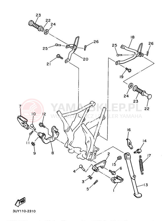 Schemat "Stopka postojowa i podnóżki" do Yamaha XT600ED/XT600EDC