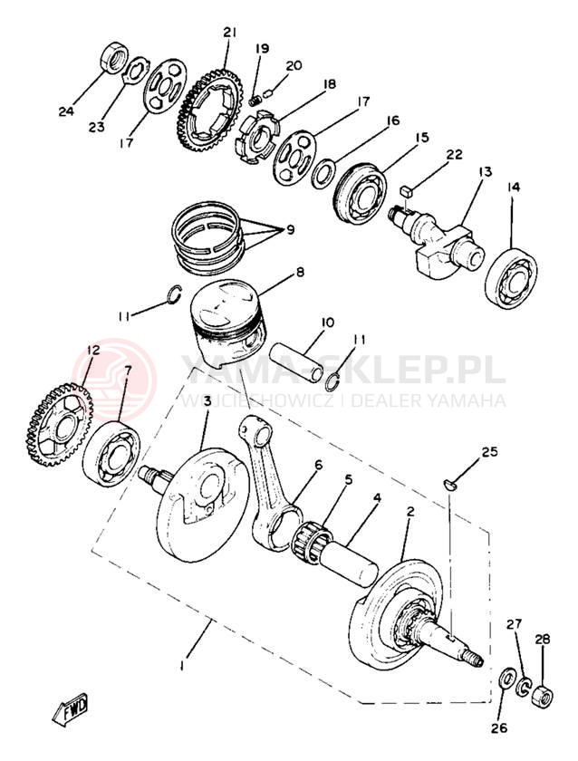 Schemat "Wał korbowy, tłok" do Yamaha XT250J