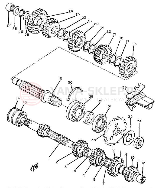 Schemat "Skrzynia biegów " do Yamaha XS650G