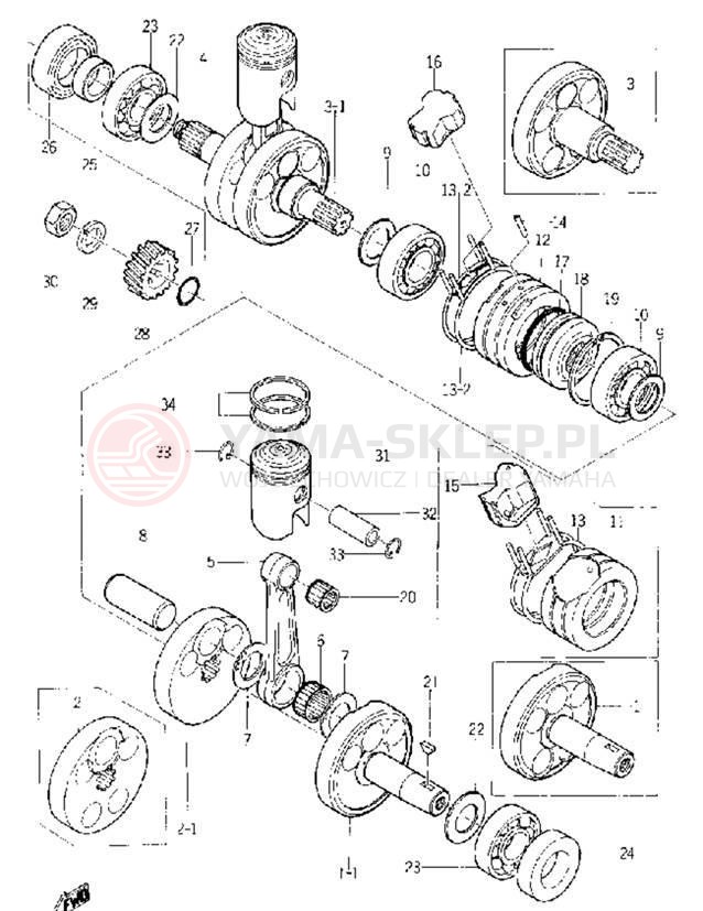 Schemat "Wał korbowy, tłok" do Yamaha YL1