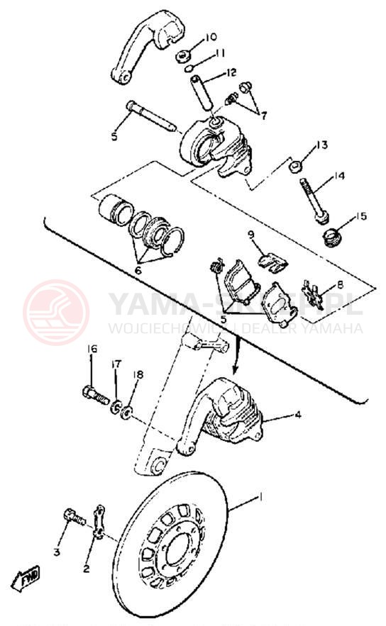 Schemat "Zacisk hamulcowy + tarcza przód" do Yamaha XS400SH