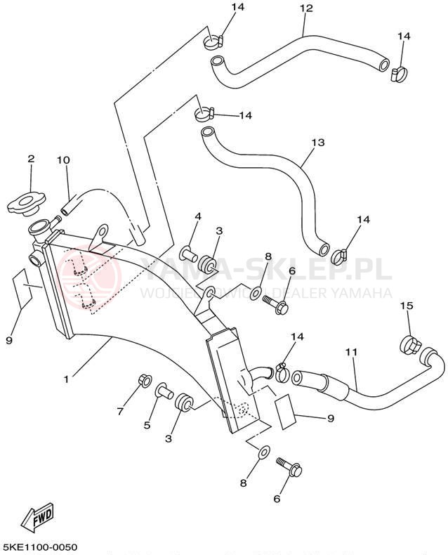 Schemat "Układ chlodzenia" do Yamaha TZ250 TZ250N