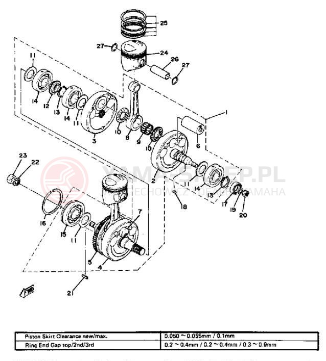 Schemat "Wał korbowy, tłok" do Yamaha XS650SF