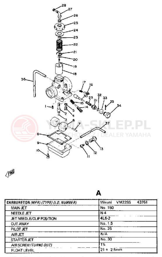 Schemat "Gaźnik" do Yamaha DT100B