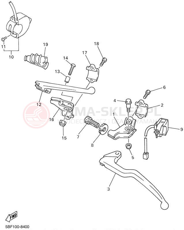 Schemat "Kierownica i osprzęt" do Yamaha WR400F WR400FL