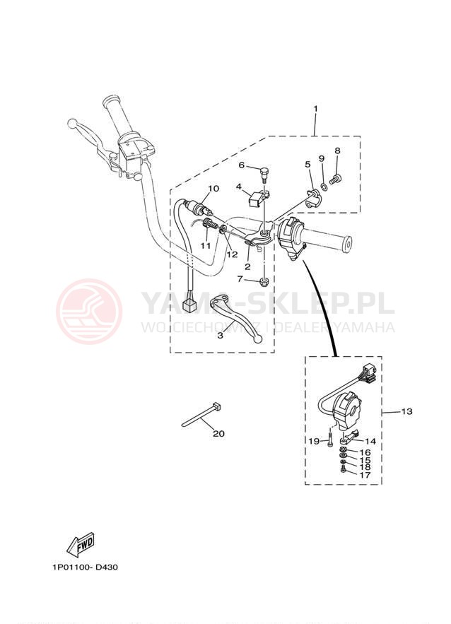 Schemat "Kierownica i osprzęt" do Yamaha BRUIN 250 YFM250BT