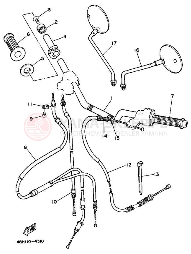 Schemat "Kierownica i osprzęt" do Yamaha RZ350L