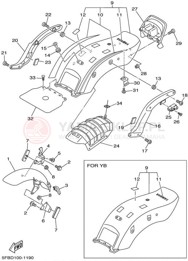 Schemat "błotnik" do Yamaha V-STAR CUSTOM XVS650NC/XVS650N
