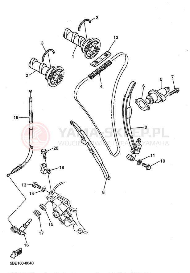 Schemat "Rozrząd - łańcuszek" do Yamaha WR400F WR400FK