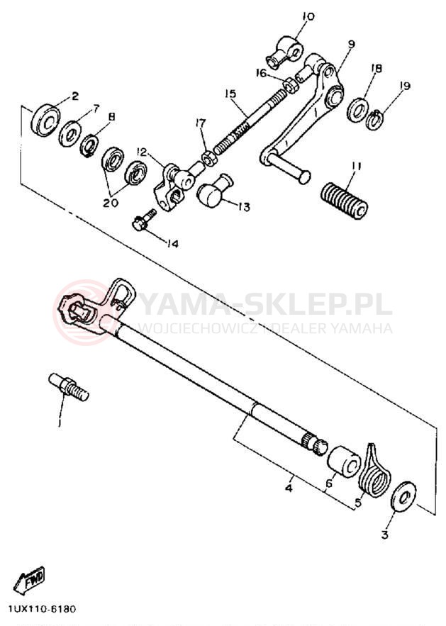 Schemat "Dźwignia zmiany biegów, wałek" do Yamaha FJ1200B/FJ1200BC