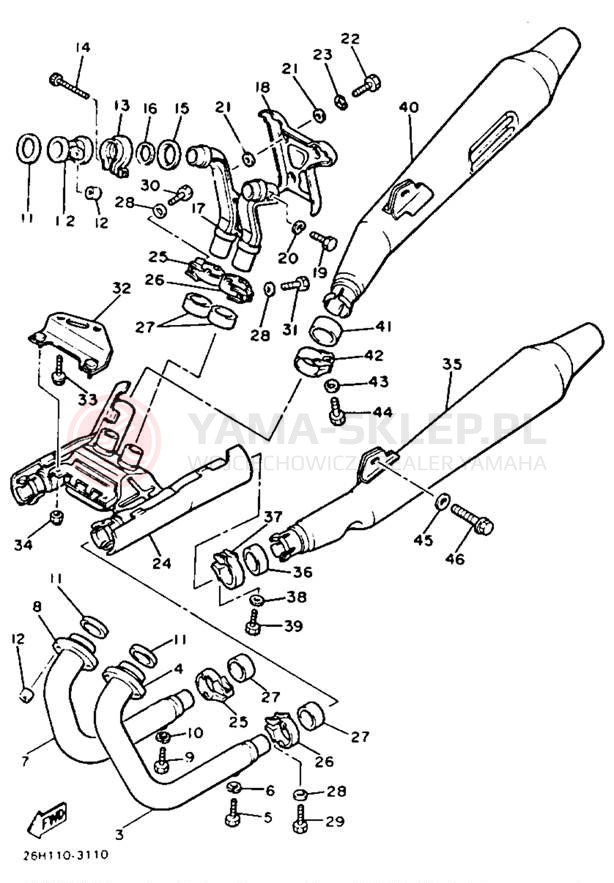 Schemat "Wydech końcowy" do Yamaha XVZ12TK