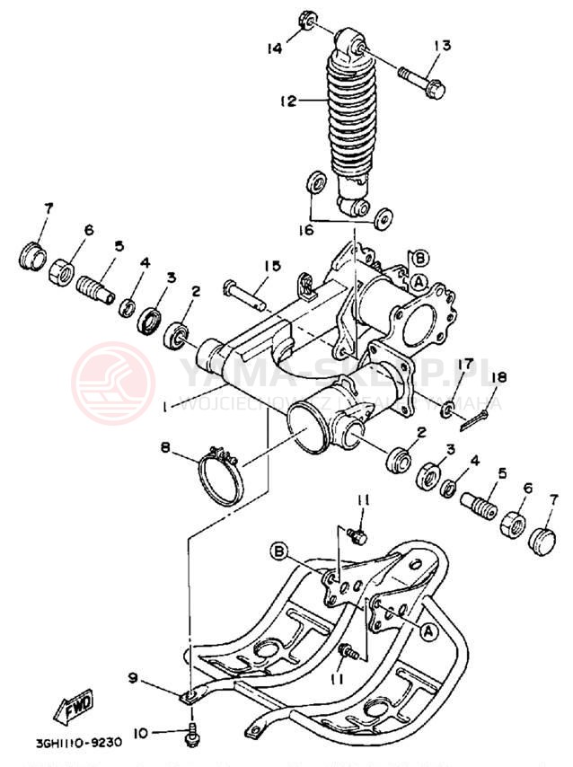 Schemat "wahacz, zawieszenie tył" do Yamaha MOTO-4 YFM250W
