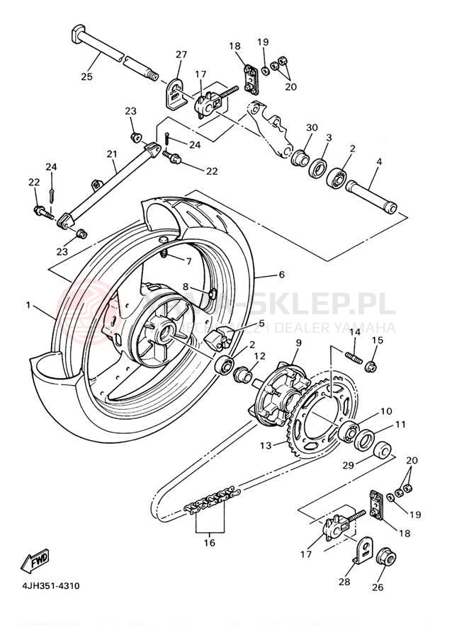Schemat "Koło tył" do Yamaha YZF600R YZF600RT/YZF600RTC