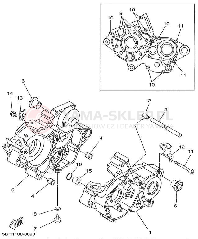 Schemat "Obudowa silnika" do Yamaha YZ125 YZ125L1