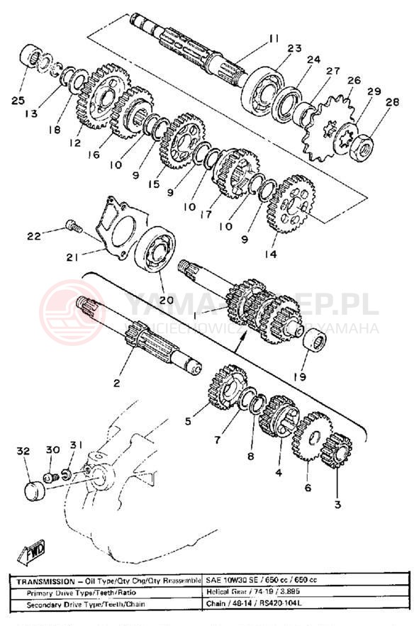 Schemat "Skrzynia biegów " do Yamaha MX100G