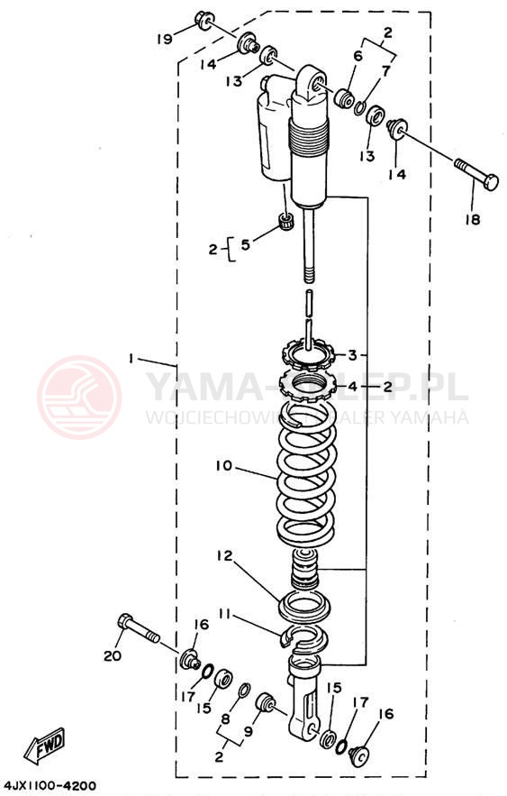 Schemat "zawieszenie tył" do Yamaha YZ125F1