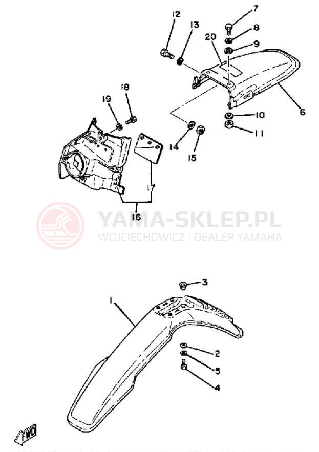 Schemat "Błotniki przód i tył" do Yamaha TT250G