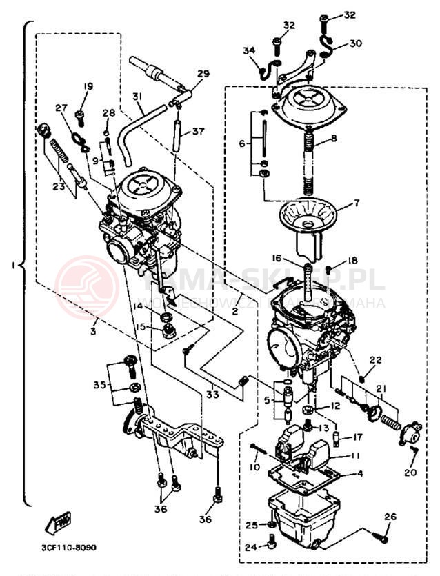 Schemat "Gaźnik" do Yamaha VIRAGO 1100 XV1100U/XV1100UC