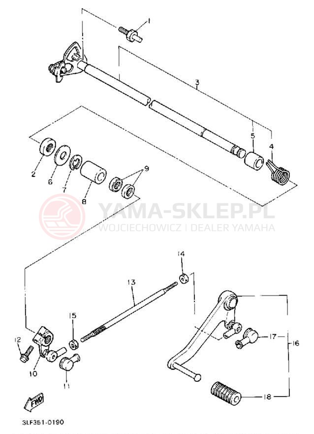 Schemat "Dźwignia zmiany biegów, wałek" do Yamaha FZR1000EC/FZR1000E