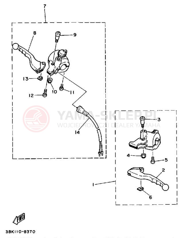 Schemat "Kierownica i osprzęt" do Yamaha DT50LC/DT50A