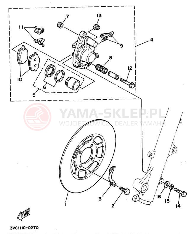 Schemat "Zacisk hamulcowy + tarcza przód" do Yamaha RT180A